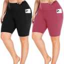 FULLSOFT Plus Size Biker Shorts for Women-High Waist X-Large Tummy Control with Pockets Workout Shorts for Yoga