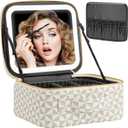Extrei Gent Makeup Travel Train Case with Mirror LED Light 3 Adjustable Brightness Large Cosmetic Bag Portable Storage Adjustable Partition Waterproof Makeup Brushes Make up Jewelry Gift for Women (EXP 12/31/36)