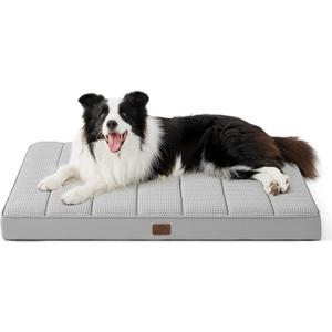 Bedsure Cooling Gel Foam Dog Bed for Large Dogs, Waterproof Orthopedic Egg Foam Dog Bed for Outdoor, Summer Comfort Pet Mats for Crate with Washable Cover(35"x22", Grey)