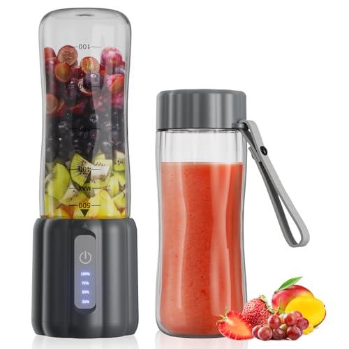 COKUNST 17Oz Portable Blender for Shakes and Smoothies, USB Rechargeable Smoothie Blenders with 6 Blades, Mini Mixer Personal Blender Juicer with Extra Handle Lid for Travel Gym Picnic Office, Grey