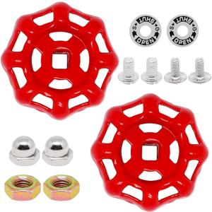 2 Pack Outdoor Faucet Handle, 6mm x 6mm (15/64" x 15/64") Square Stem Hole Faucet Handle Replacement, Cast Iron Round Wheel Water Spigot Handles Replacement with Screws Spacer (Red)