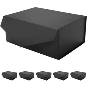 6 Black Gift Boxes with Lids for Presents, Magnetic Closure Rectangle Collapsible Gift Boxes, Groomsman Proposal Boxes, Wedding, Birthday Gift Packaging (9x6.5x3.8 Inches)