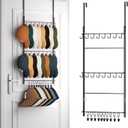 HapiRm Over Door Hat Rack - 3 Tier Wall Mounted Hat Organizer with 16 Hooks and 10 Movable Clips, Baseball Cap Organizer Storage Holds up to 26 Caps for Door, Bedroom, Closet USPTO Patent Pending