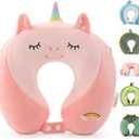 Niuniu Daddy Unicorn Kids Travel Pillows for 3-8 Y/O, Travel Essentials for Road Trip Long Flight, Soft Memory Foam Neck Pillows for Airplane, Car Seat, Traveling, Sleeping for Boys Girls Toddler