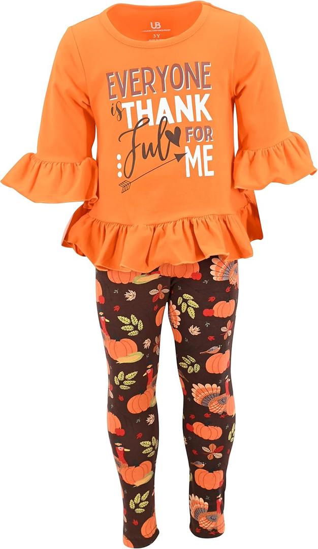 Unique Baby Little Girls Toddler Big Girl 2pc Outfit Tshirt with Fun Legging Pants Bottoms (3T, Thankful for Me)