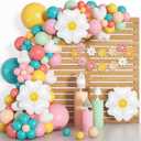 161pc Daisy Balloon Garland Arch Kit, Pastel Groovy Flower Party Decorations with Pink Yellow Orange Blue Green Daisy Banners for Baby Shower Retro Hippie Two Groovy Boho Birthday Party Decor