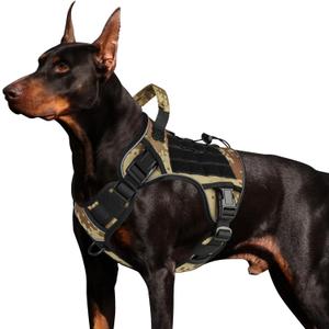 WINGOIN Tactical Dog Harness for Large Dogs, Heavy Duty No Pull Dog Harness with Handle, Adjustable Reflective Military K9 German Shepherd Big Size Dog Vest for Walking, Hunting, Camo (L) (L: 45-80 lbs (Chest:27-37",Neck:19-25"))