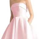 Womens Satin Short Bridal Shower Dresses Strapless Prom Party Gowns for Women ZP003 (Pink), Size 0
