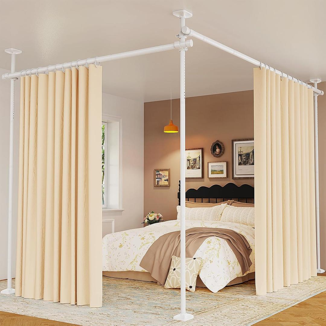 Goovilla Room Divider for Room Separation, Tension Curtain Rods No Drilling, 4-10ft(H) 28-114inch(W) Adjustable Temporary Privacy Wall Divider, Heavy Duty Freestanding Space Partition Separator, White