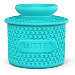 Silicone Butter Crock with Lid, French Butter Dish for Fresh Spreadable Butter, Butter Keeper to Leave On Counter, Butter Container Holder with Water Line for Kitchen and Home Decor-6oz/Lake Blue