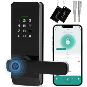 elinkSmart Keyless Entry Door Lock Fingerprint Lock with Handle Commercial Keypad Door Lock for Home, Rental, Office and Hotel TUYA Remote Control (Tuya APP)