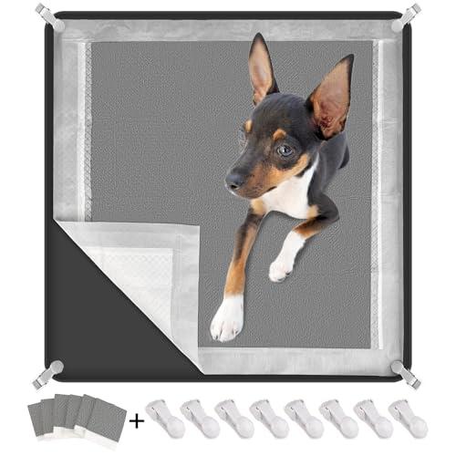 letesult Dog Pee Pad Holder, Puppy Pad Holder Tray for 24'' x 24'' Training Pads, 14pcs Dog Potty Tray Set Include High Edge Silicone Mat & 5 Activated Charcoal Disposable Puppy Pads & 8 Holder Clamps