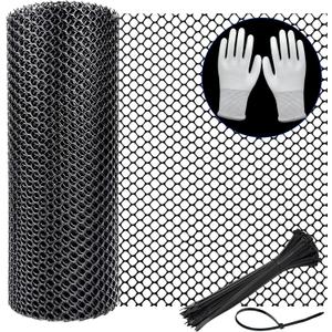 Reinforced Plastic Mesh Fence Roll with 100 Pcs Cable Ties (250x5mm) and Gloves, 16.4 ft x 15.75" Plastic Chicken Wire Fencing, Balcony Netting for Pets, Dogs, Cat, Rabbits & Poultry- Black