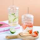 WHJY Glass Tumbler with Lid and Straw, Clear Travel Smoothie Cup, 16oz Heat Resistant Glass Drinking Cup with Lid and Straw - 2 Packs
