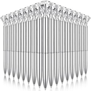 Leinuosen 50 Pcs Bulk Diamond Pens with Crystal Bridal Shower Gifts Metal Bling Ballpoint Pens with Black Ink for Bridal Shower Wedding Party Office School(Silver)