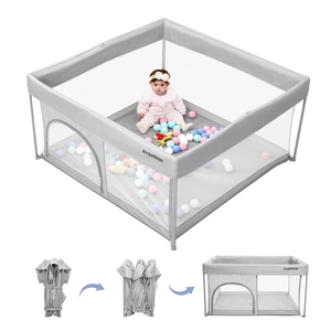 Foldable Baby Playpen 50"×50", Out-of-the-Box Ready Playpen for Babies and Toddlers, Portable Play Yard with Breathable Mesh & ASTM F406 Certified(Light Grey)