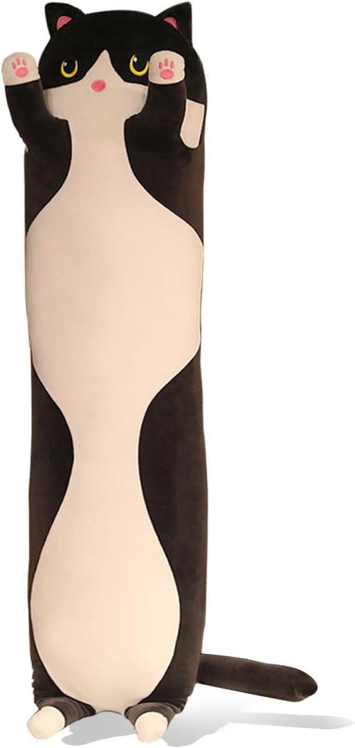 Black Cat Long Plush Pillow Kitty Stuffed Animals Soft Sleeping Throw Pillow Doll Toy Gift(Black,18inches)