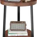 Industrial 2 Tier Round Side Table with Storage Shelf,Accent Tray End Table with Triangular Metal Support, Nightstand Bedside Sofa Table for Living Room, Bedroom, Balcony, Cherry, 15.75"D x 11.75"W x 23.03"H