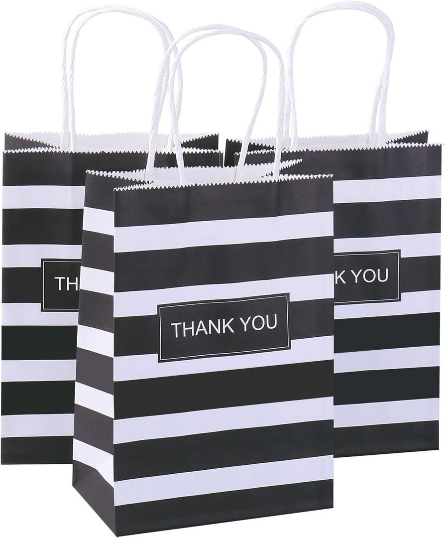 50Pcs Thank You Small Paper Gift Bags Bulk, 5.25" x 3.75" x 8" Kraft Paper Bag for Party Favors,Valentine's Day, Birthday, Wedding, Thanksgiving,Goodie, Retail,Employee appreciation - Black
