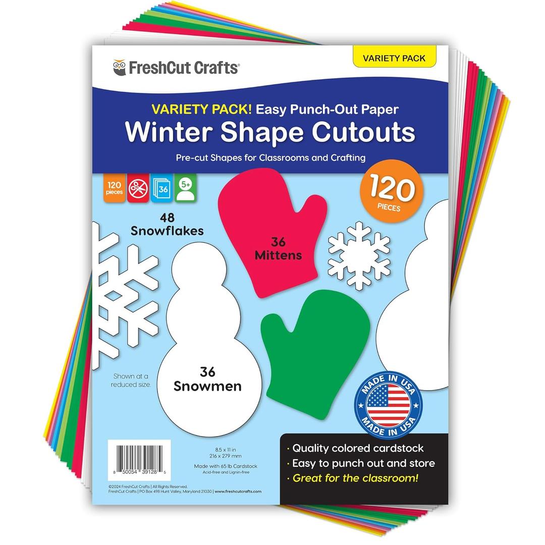 120 piezas de copos de nieve, guantes y mueco de nieve recortados de papel en 2 caras, cartulina hecha en Estados Unidos para manualidades de Navidad, tablones de anuncios, decoracin de aula,