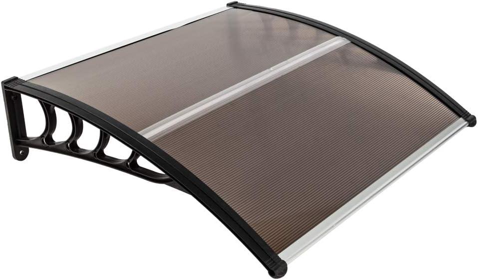 116 inch / 78 inch / 39 inch Window Awning Outdoor Polycarbonate Hollow Sheet Door Patio Canopy (Dark Brown Canopy + Black Bracket, 40''x 40'')