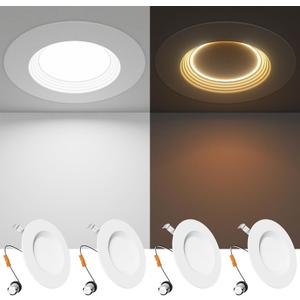 Ensenior 5/6 Inch 5CCT LED Can Lights with Night Light 4 Pack, Retrofit Led Recessed Lighting, Baffle Trim, Dimmable, 9W=110W, 1000LM, IC Rated - FCC