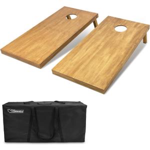 GoSports 4 ft x 2 ft Regulation Size Wooden Cornhole Boards Set with Light Brown Finish - Includes Carrying Case 