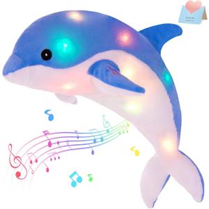Glow Guards Light up Musical Stuffed Dolphin Ocean Life Soft Plush Toy with LED Night Lights Nursery Songs Glow Singing Sea Animals Birthday for Toddler Kids, 18''
