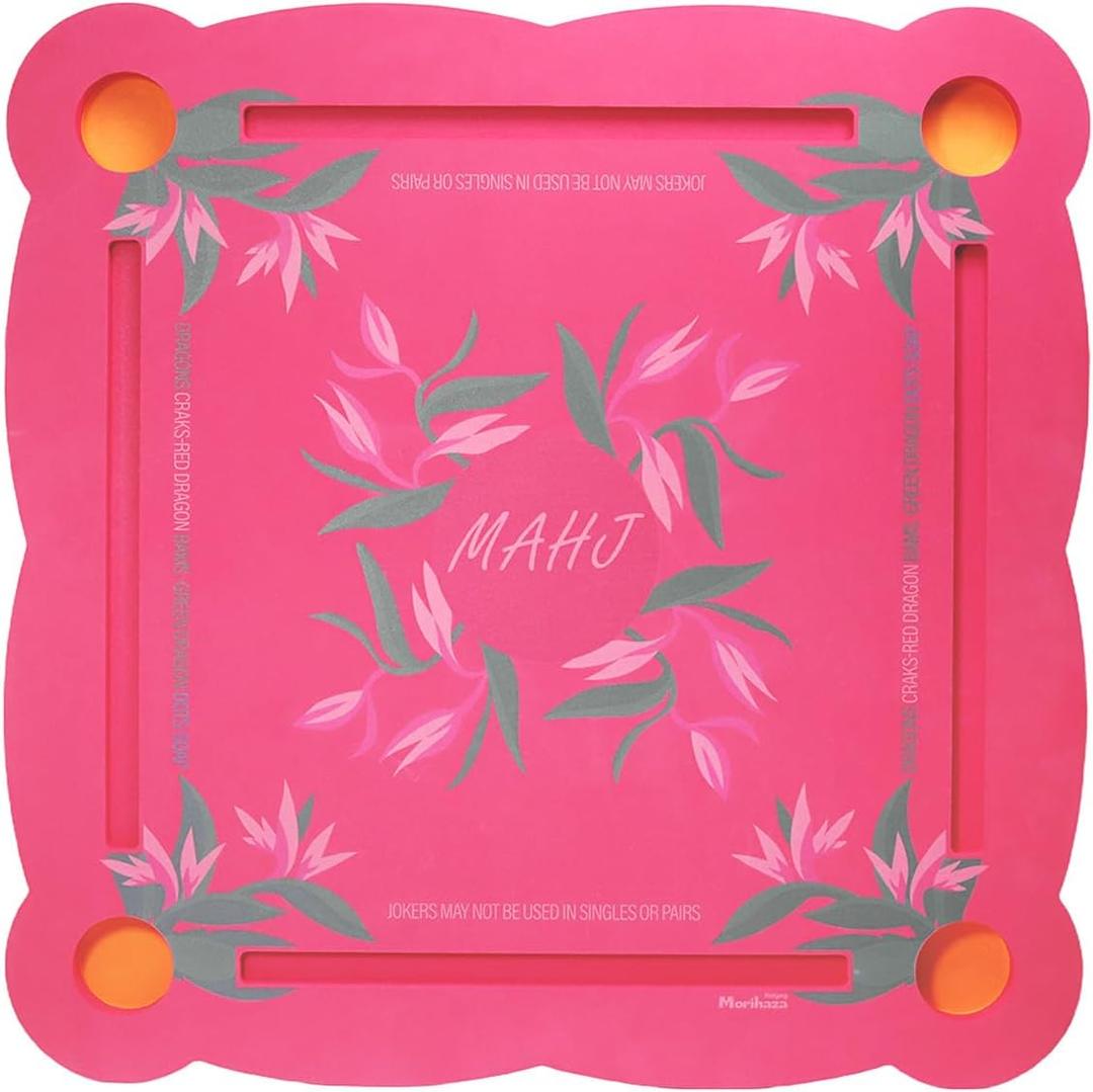 Luxury Floating Mahjong Table for Pool,31.5" EVA Foam Pool Float Board Game Tray with Cup Holders & Tile Slots, American Mahjong Summer Party Supplies (Orchid Bloom Series)(Rose Pink), 31.5 x 31.5 x 2.0 inches
