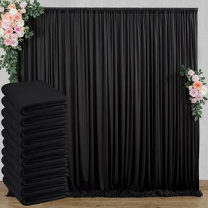 50 ft x 10 ft Wrinkle Free Black Backdrop Curtain for Parties, 10 Panels Polyester Black Photo Backdrop Drapes for Graduation Birthday Wedding Party Stage Curtains, Thick Bulk Background Curtains