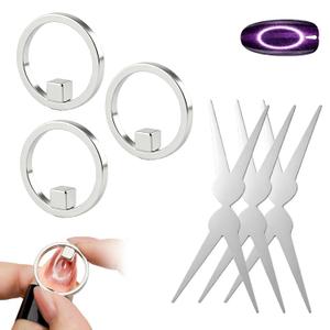 2 x Cat Eye Magnet for Nails, 3PCS Strong Hollow Circle Cat Eye Magnet Nail Art Magnet for Beginner Home Salon DIY Manicure(Cube)