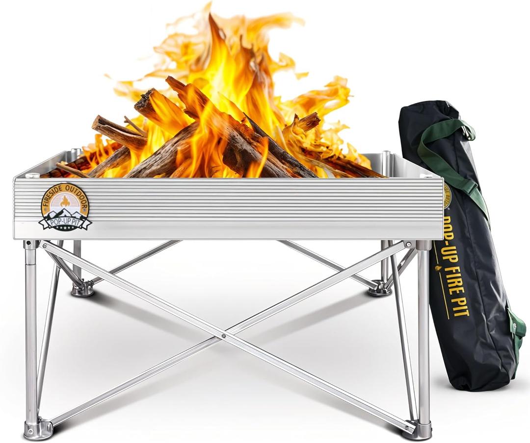 Fireside Outdoor Portable Fire Pit for Camping Fire Pit 24 Inch - Collapsible Pop Up Firepits for Outside, Portable Campfire Pits, Small Firepit for Outside, Weighs 7 lbs, Heat Shield NOT Included