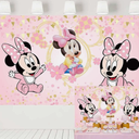 Baby Minnie Mouse Photo Backdrop 1st Birthday Party Supplies Pink Gold, 7x5 ft