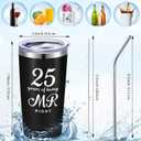 Cunhill 2 Pcs Mr. Right Mrs. Always Right Travel Tumbler Set 20 oz Wedding Engagement Anniversary Travel Mug for Husband Wife Newlywed Couples Bride Groom Anniversary(25th Tumbler)