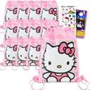 Hello Kitty Party Favor Bags Set - Bundle with 12 Hello Kitty Drawstring Bags for Kids and Stickers | Sanrio Birthday Party Supplies