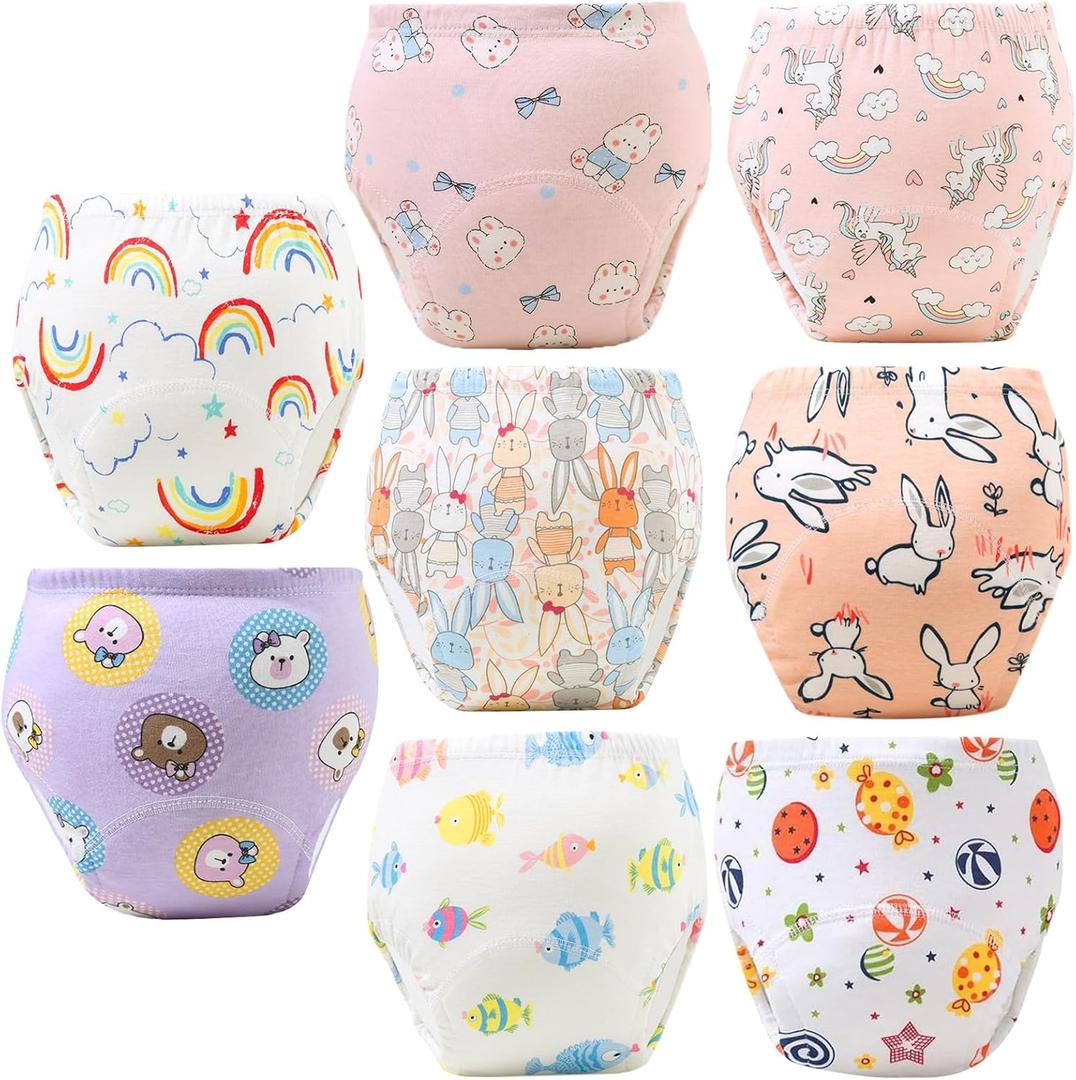 Upairy Training Pants for Boys Girls, Potty Training Underwear, Toddler Pants 2T-5T, Cotton Absorbent Waterproof Underwear for Toddlers, Washable Up Airy Potty Pant with Character(8PCS-Girl,L)