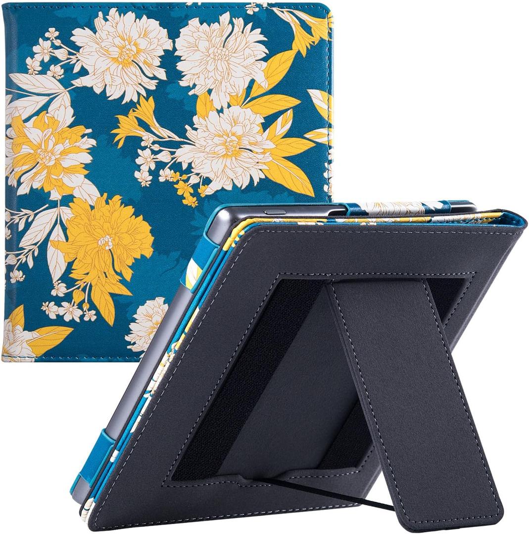 BOZHUORUI Case for 7" Kindle Oasis 9th/10th Generation | with Auto Sleep/Wake | Built-in Foldable Stand & Hand Strap | Book Folio Style | PU Leather Sleeve Cover fit Oasis 2017/2019 (Flower-1)