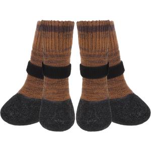 Mihachi Anti Slip Dog Socks, Dog Boots for Hardwood Floors Prevent Licking, Traction Control Waterproof Rubber Sole Paw Protectors for Small Medium Large Dogs, Brown Small