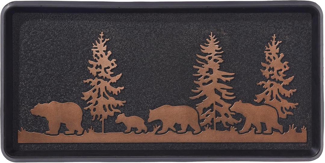 HF by LT Bears Rubber Boot Tray, 32 x 16 inches, One-Piece Seamless Construction, Durable Vulcanized Rubber, Year Round Use Indoors/Outdoors, Black with Brushed Copper