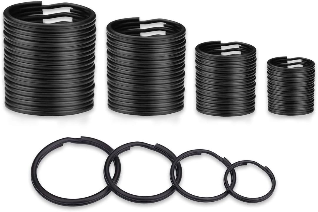 40 Pack Black Key Ring Keychain Assorted in 4 Sizes Metal Round Split Key Chains Rings for Home Car Dog Tag Office Lanyards Keys Attachment