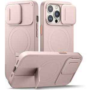 SURITCH for iPhone 13 Pro Case with Magnetic Camera Slide Cover and Adjustable Kickstand, Compatible with MagSafe, Shockproof Bumper Case Slim Protective Cover for iPhone 13 Pro 6.1 Inch, Pink