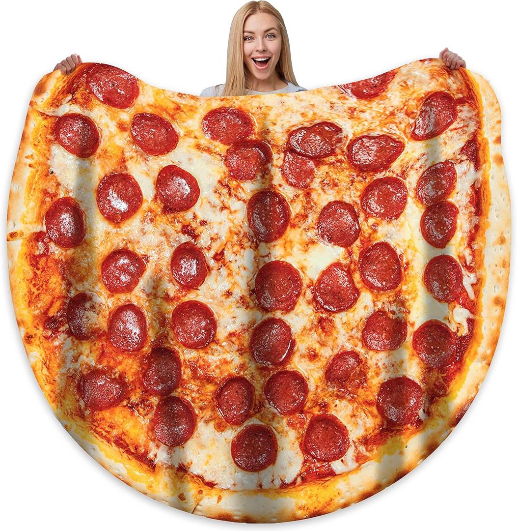 Bcareself Pizza Blanket 71 inches for Adult Kids, Double Sided Funny Realistic Food Pepperoni Pizzas Personalized Throw Blanket Novelty Christmas Birthday Gifts 300 GSM Soft Flannel Red