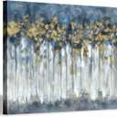 Abstract Birch Trees Picture Painting: Heavy Textured Hand Painted Blue Grey Gold Foils Canvas Artwork Wall Art for Living Room (40 x30'' x 1 Panel) (40L" x 30W", Abstract art)