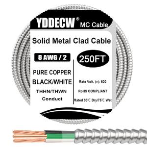 200FT 8/2 Metal Clad (MC) Cable with Ground, 8 Gauge Electric Wire with Aluminum Armor, Solid Bare Copper Conductors for Indoor Outdoor Underground Embedded Installation (8/2, 200 ft)