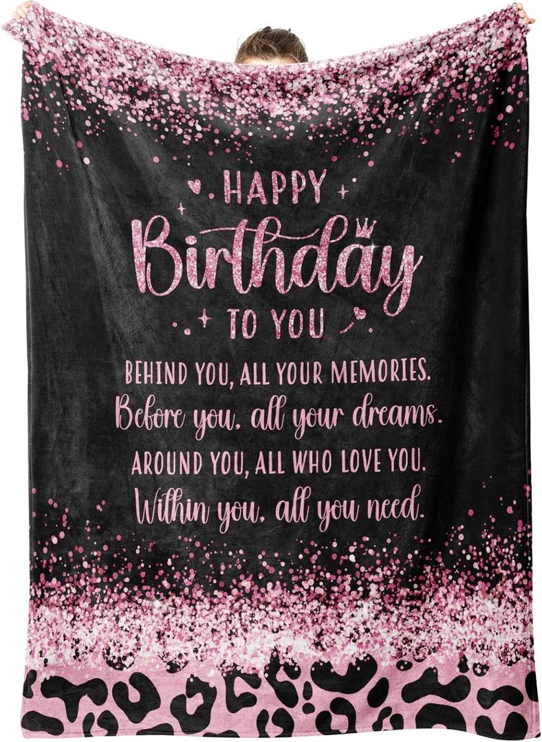 GoMelley Birthday Gifts for Women, Happy Birthday Flannel Blanket, Women Birthday Gifts for Her, Sister, Best Friend, Daughter, Mom, Wife, Grandma, 60" x 50"