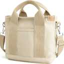 IwIeIaIrI Small Canvas Tote Bag for Women with Zipper and Water Bottle Pocket,Friends Birthday Gifts,Personalized Decoration (Khaki)