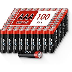 100 Pack AAA High-Performance Alkaline Batteries, 10-Year Shelf Life, Easy to Open Value Pack