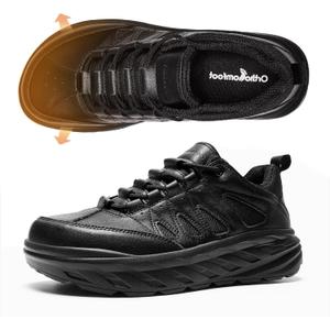 Men's Orthopedic Wide Leather Dress Shoes: Diabetic Arch Support Plantar Fasciitis Comfortable Casual Walking Shoes, Orthotic Flat Feet Work Tennis Sneakers for Swollen Feet and Heel Pain Relief (10.5 Wide, K1-black)