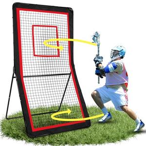 Amazgolf Lacrosse Rebounder Net,4x7ft Volleyball Rebounder with 5 Adjust Angles(red tag),1 Carry Bag,Pitch Back Net Fix by 6 Ground Stake,Baseball Bounce Back Net for Lacrosse,Volleyball Training