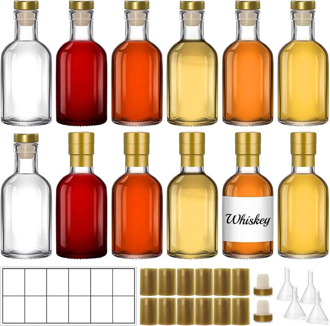 12 Pack 3 oz / 100 ml Clear Glass Bottles with T-Top Cork Stoppers, Small Refillable Bottles for Homemade Liquor, Vanilla Extract, Oil, Vinegar & Gift Favors